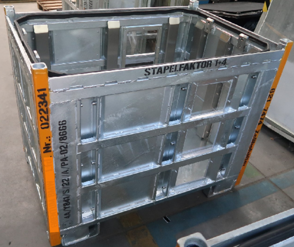 A steel rack used to pack batteries